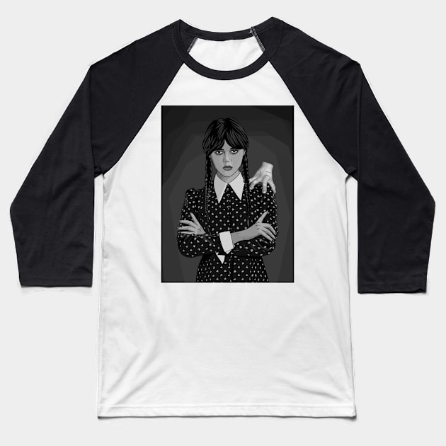 Jenna ortega black & white Baseball T-Shirt by Morishasha